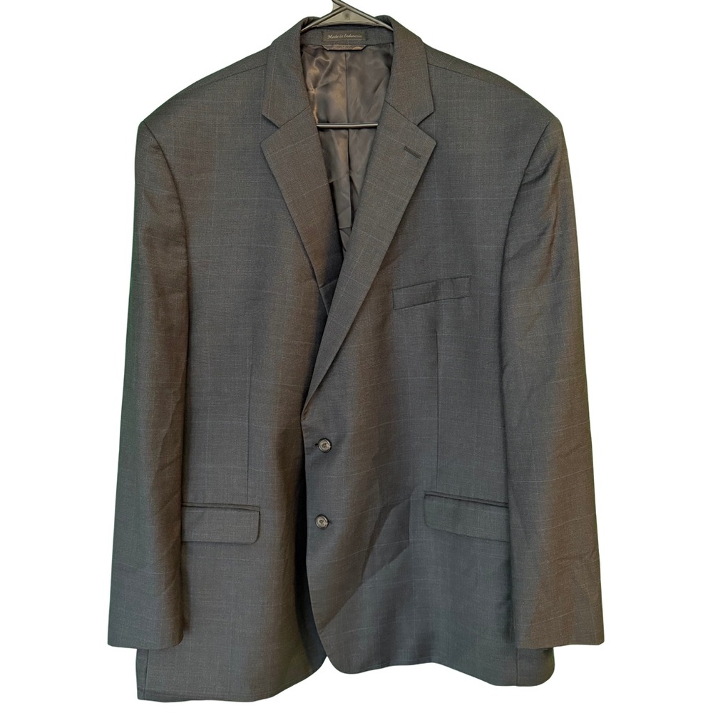 Lauren Ralph Lauren Mens 52R Blazer 100% Wool Dark Gray Plaid Sports Coat Jacket